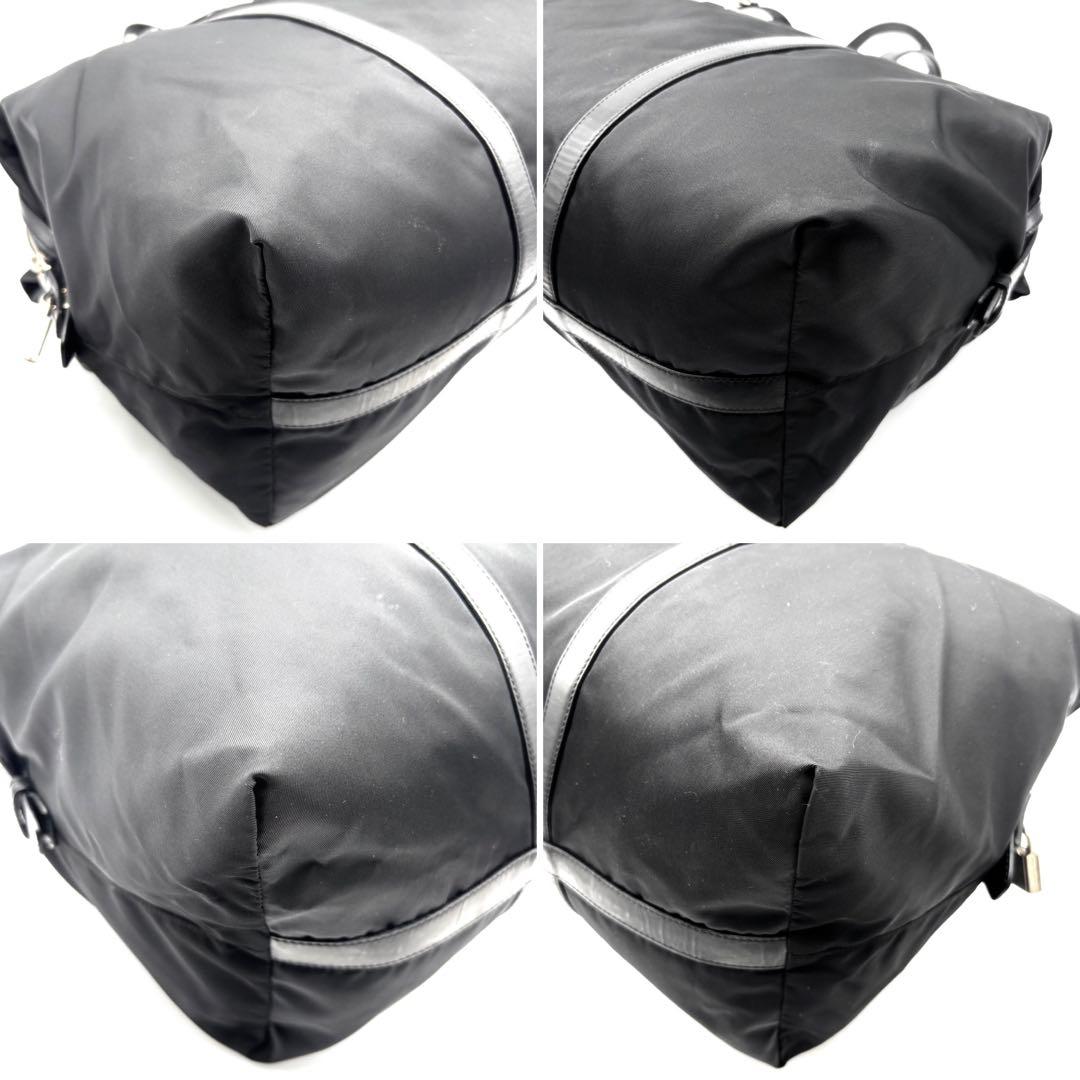 極美品 プラダ トートバッグ ボストンバッグ 三角ロゴ 白タグ 南京錠 鍵付 黒