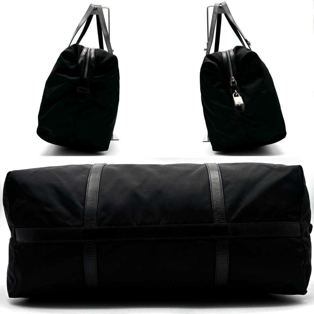 極美品 プラダ トートバッグ ボストンバッグ 三角ロゴ 白タグ 南京錠 鍵付 黒