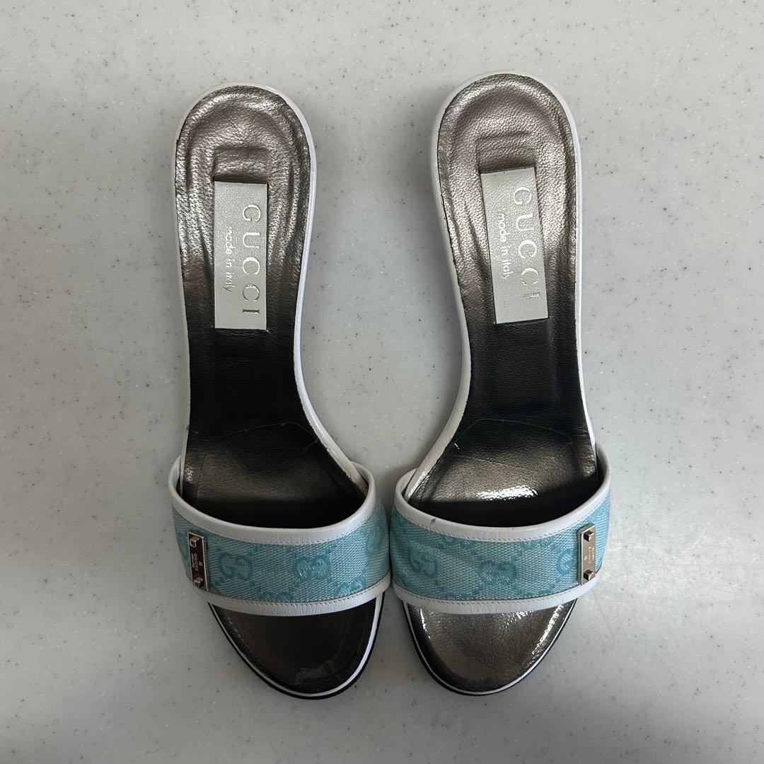 Y2K GUCCI グッチ 水色 ミュール サンダル GGキャンバス