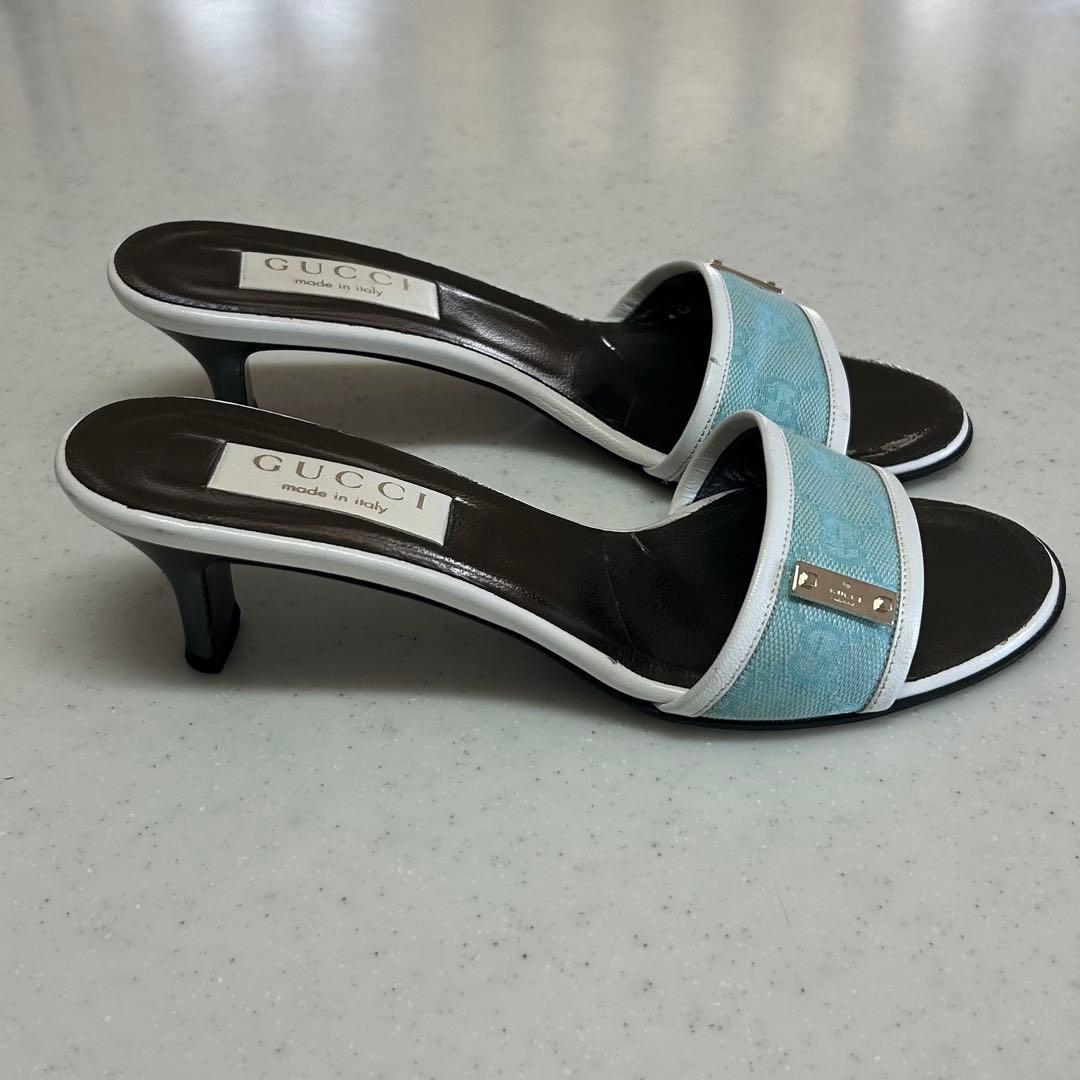 Y2K GUCCI グッチ 水色 ミュール サンダル GGキャンバス