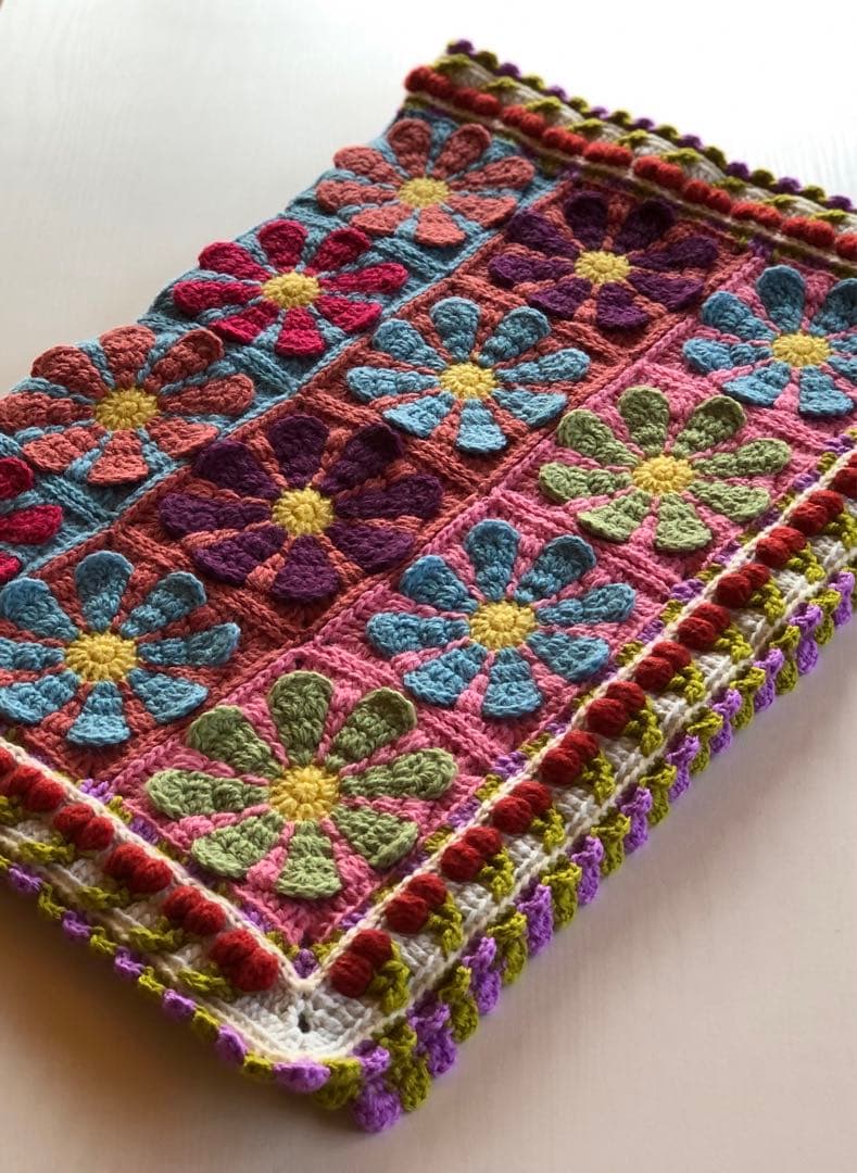 花柄かぎ針編みインテリア 編み物ブランケット