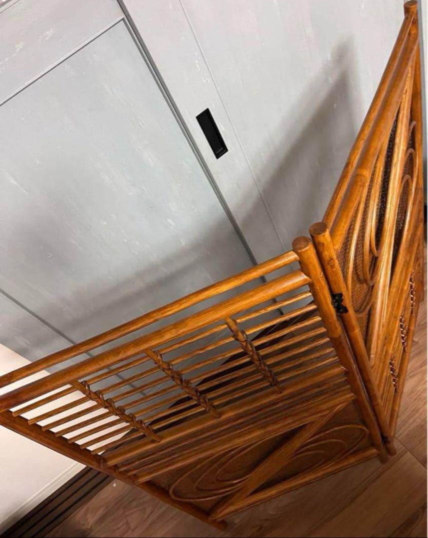 折りたたみパーテーション 昭和レトロ 間仕切り 和風 木製 衝立　ラタン　籐