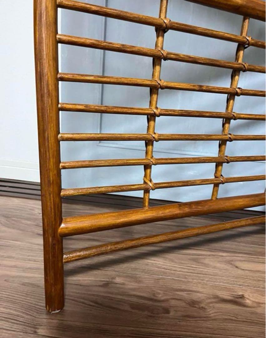 折りたたみパーテーション 昭和レトロ 間仕切り 和風 木製 衝立　ラタン　籐