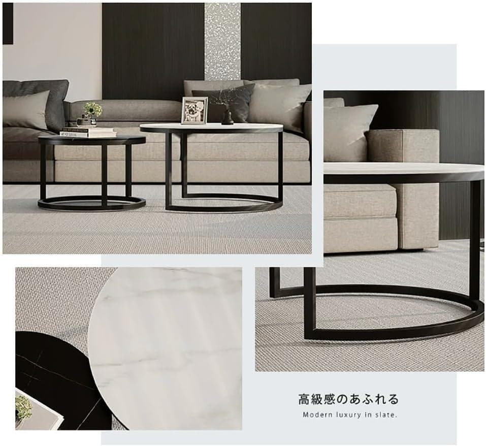 ネストテーブル 大理石柄 幅45+60cm センターテーブル 丸型 円形