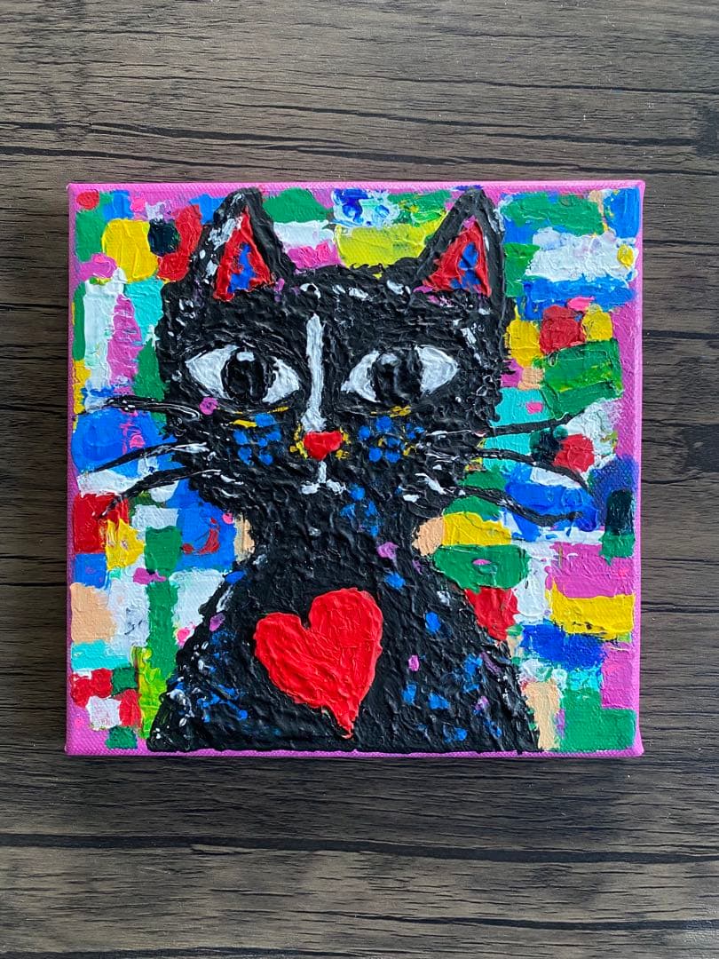 ギズモ☆　抽象画　「秋の日」「つばきの頃の赤富士」「わかる猫」額付き