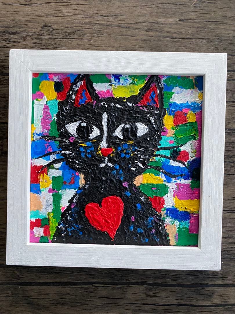 ギズモ☆　抽象画　「秋の日」「つばきの頃の赤富士」「わかる猫」額付き