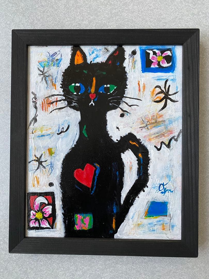 ギズモ☆　抽象画　「秋の日」「つばきの頃の赤富士」「わかる猫」額付き