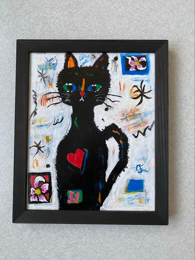 ギズモ☆　抽象画　「秋の日」「つばきの頃の赤富士」「わかる猫」額付き