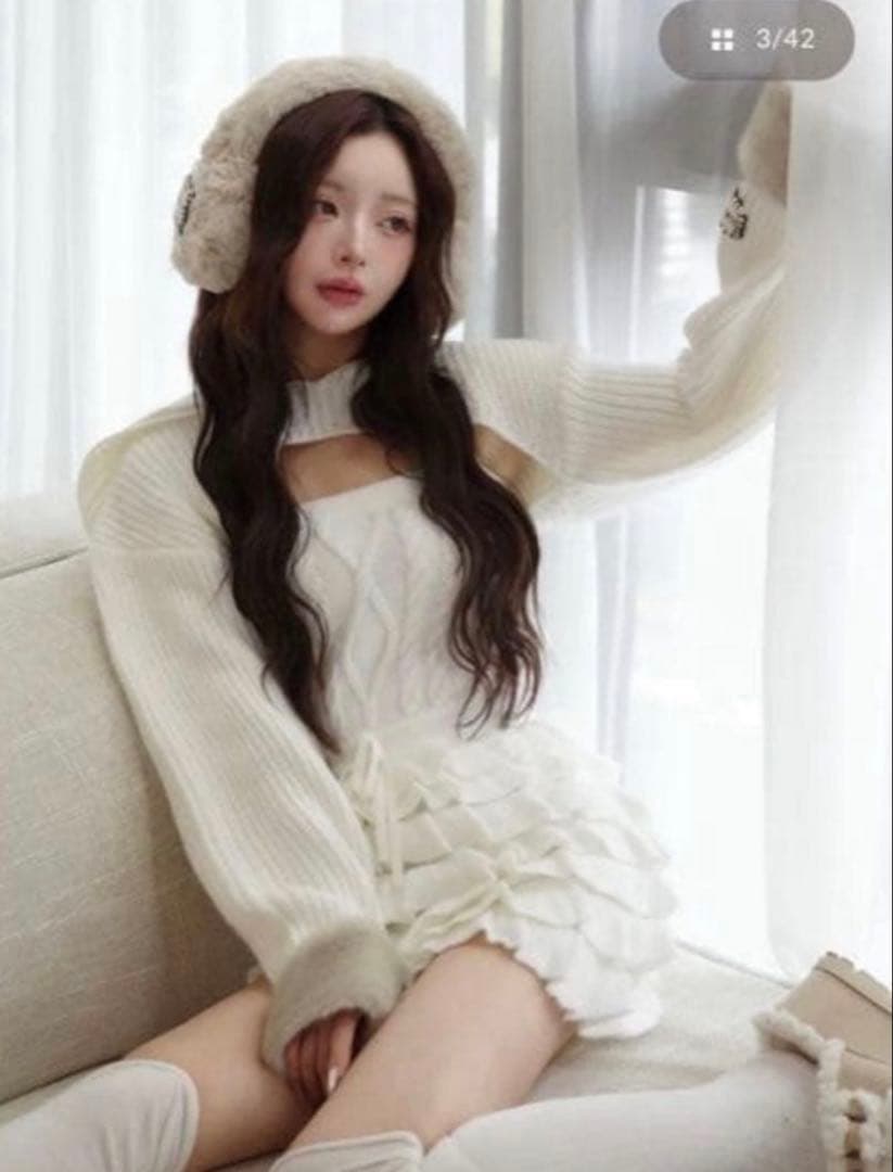 値下げ不可！ Darich フリルニットコンビネゾン WHT F