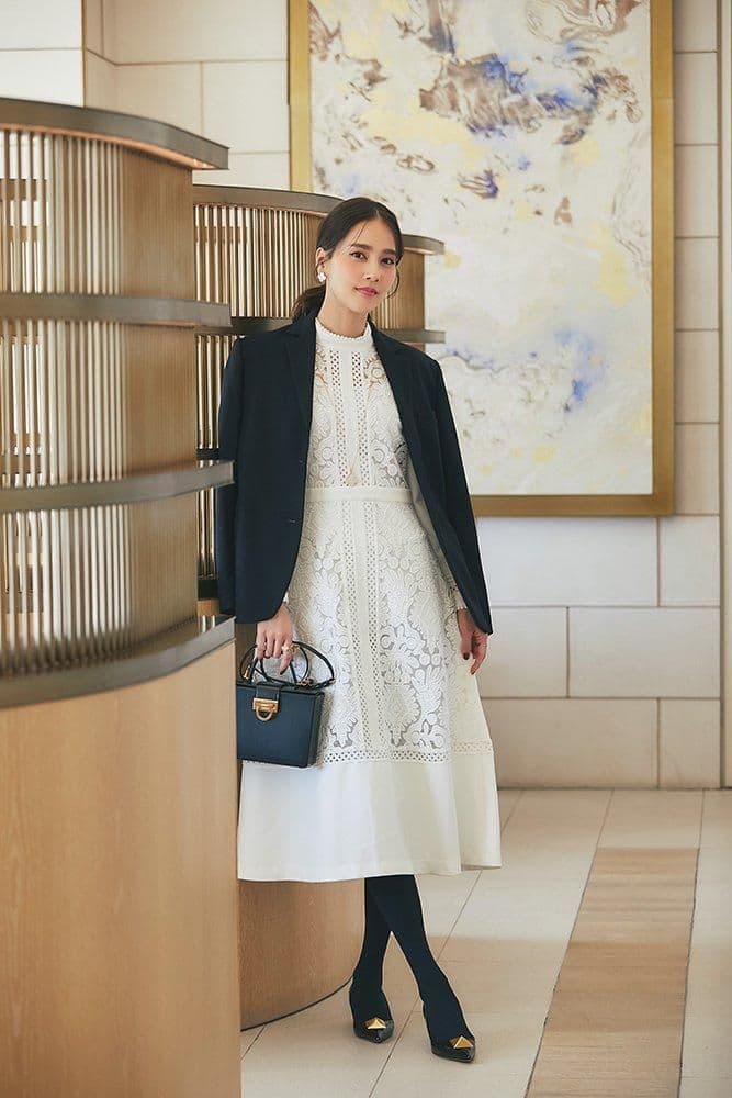 SEVEN TEN レースブロッキングワンピース　ホワイト　M