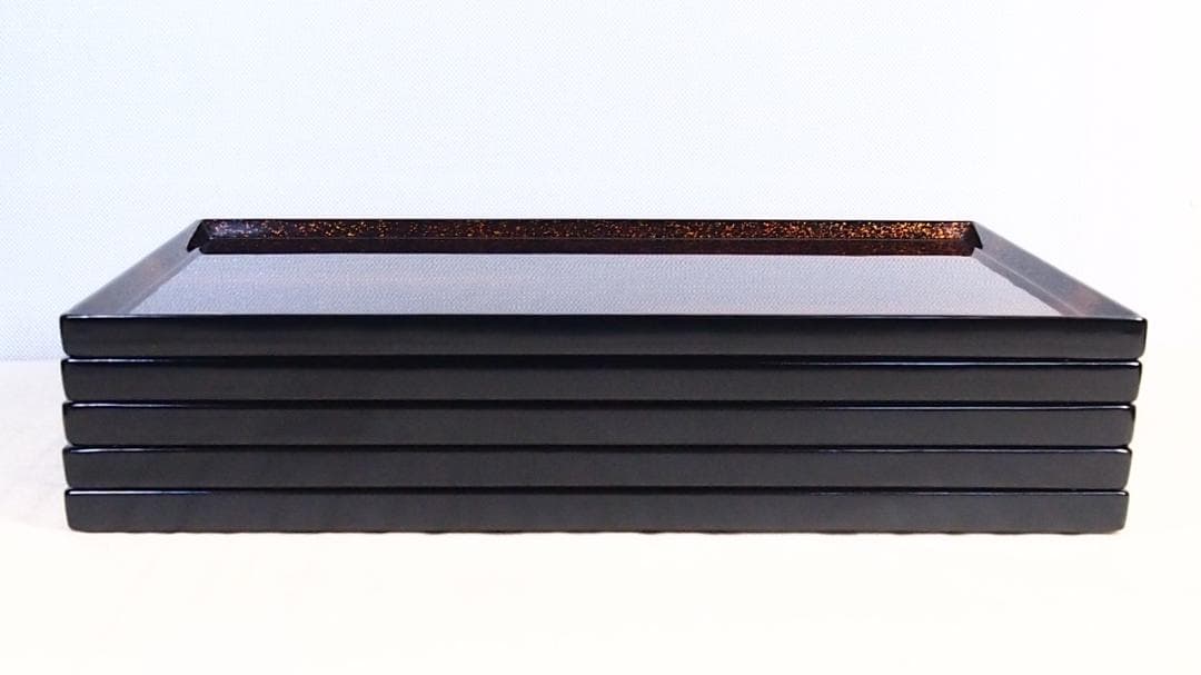 【未使用あり】輪島塗 長手脇引膳 5客 梨地霞/波蒔絵 卓上膳/懐石膳/会席膳