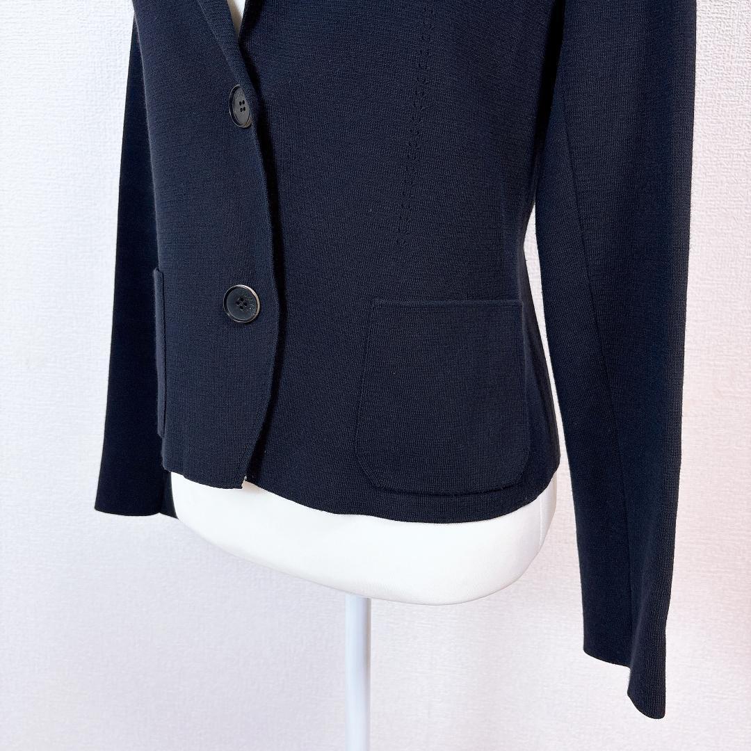 【美品】FOXEY ニット地テーラードジャケット 38 無地 ダークネイビー