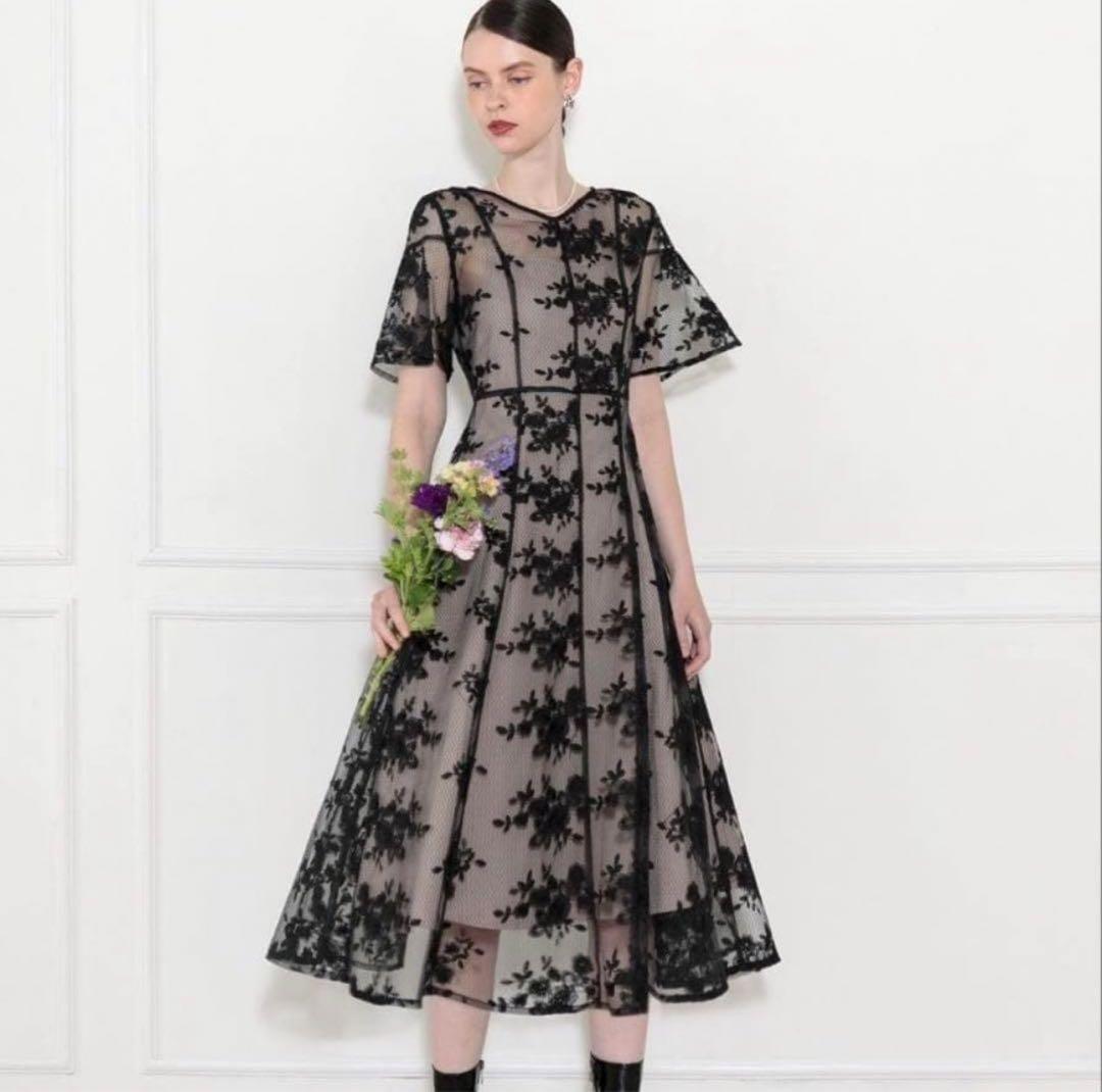 【美品】Leja 花柄後ろリボン半袖キャミワンピース L