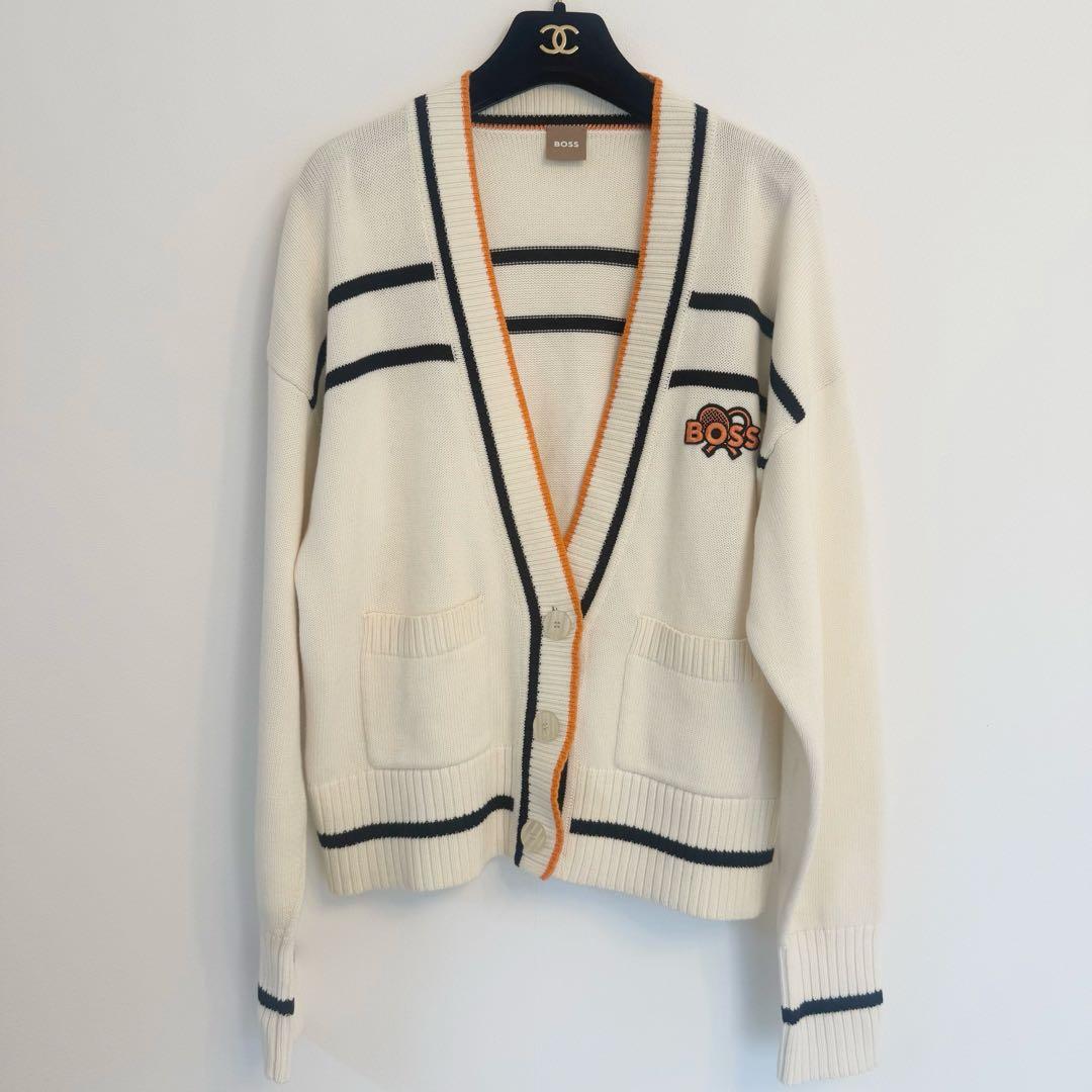 HUGOBOSSリアロゴ＆ライン オーガニックコットン カーディガン テニス刺繍