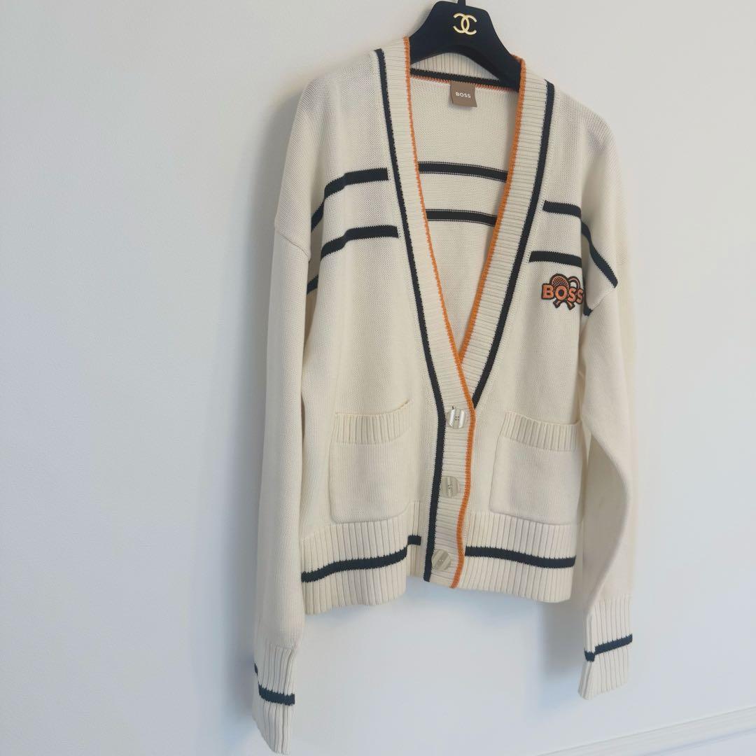 HUGOBOSSリアロゴ＆ライン オーガニックコットン カーディガン テニス刺繍