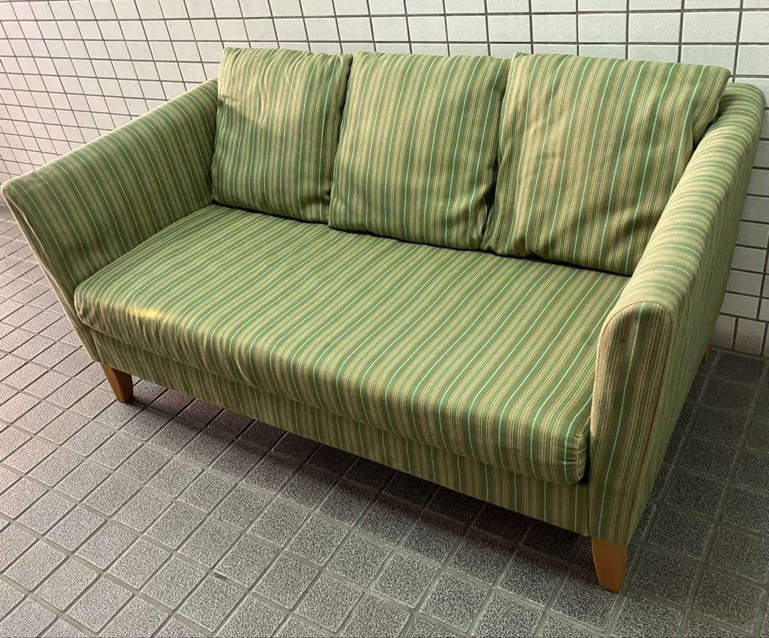 karimoku カリモク マルチカラーストライプ2人掛けソファ　グリーン　希少