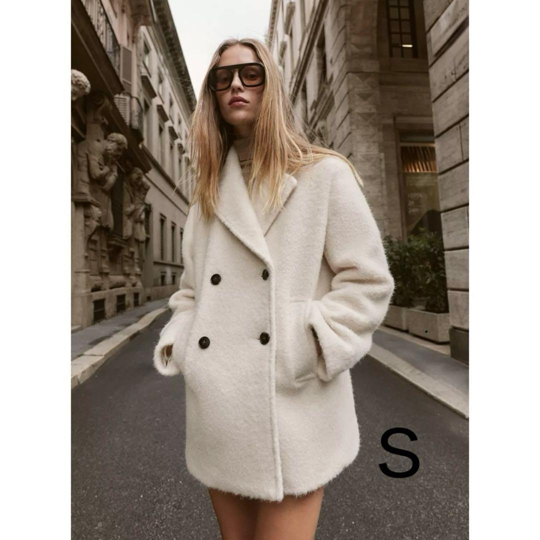 ZARA ブークレ ダブルブレストミディ丈 コート S