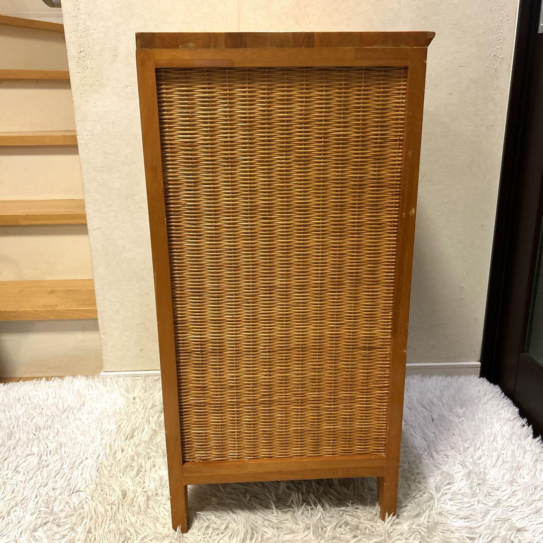 ラタン ＋ 木製 4段チェスト 引き出し 収納 タンス ビンテージ 木枠 家具