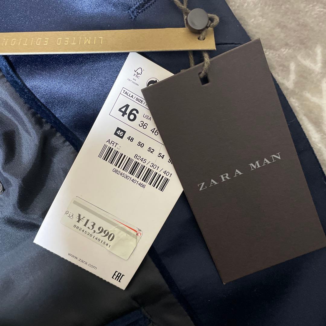 ZARA MAN ネイビー ベルベット テーラードジャケット EUR 46
