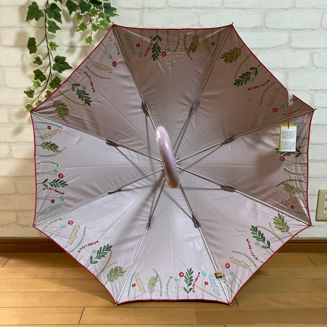 新品　ホコモモラ　晴雨兼用長傘　ピンク色花柄刺繍JOCOMOMOLA シビラ