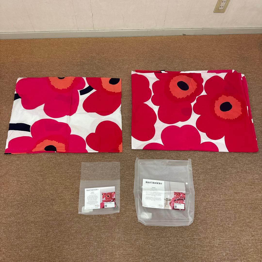 marimekko ウニッコ 掛け布団カバー　枕カバー　2点セット レッド