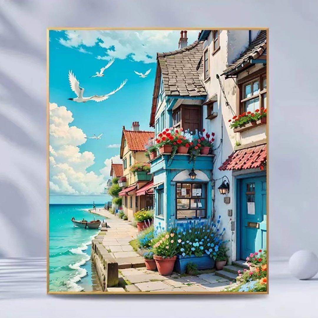 海辺の町の風景画