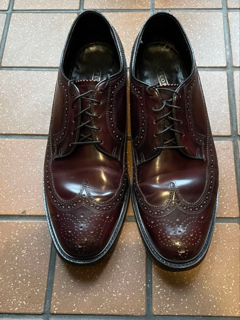 FLORSHEIM バーガンディ ガラスレザー ウィングチップシューズ