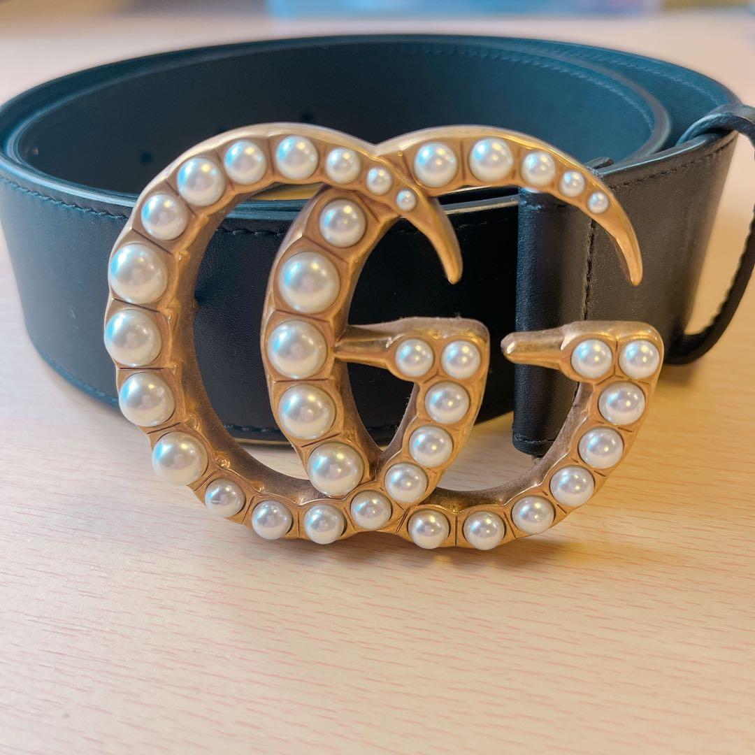 【廃盤】GUCCI パール付きGGロゴ ベルト