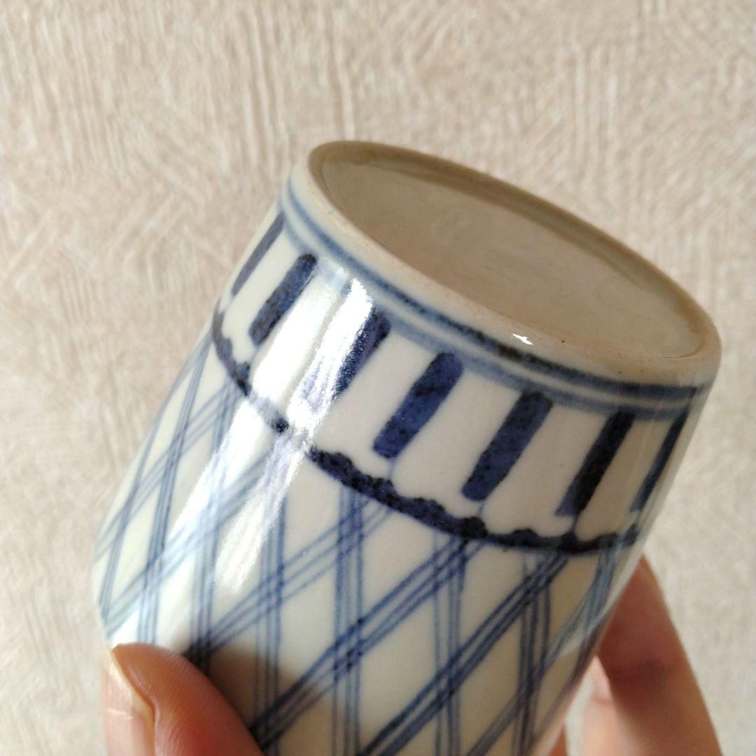 古伊万里染付格子文蕎麦猪口