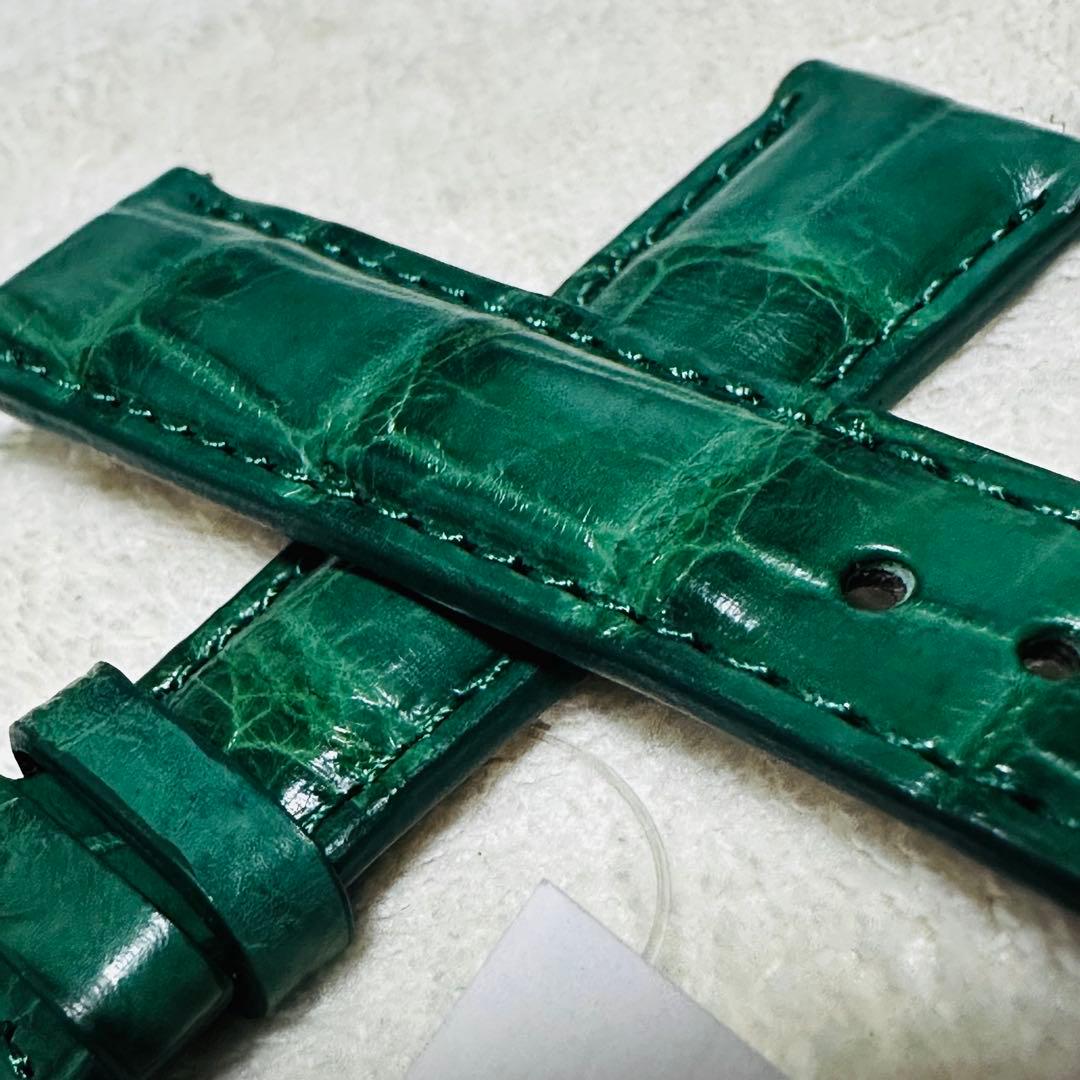 6036#20mm-16mmグリーン★本物クロコダイルレザーベルト★スイス製