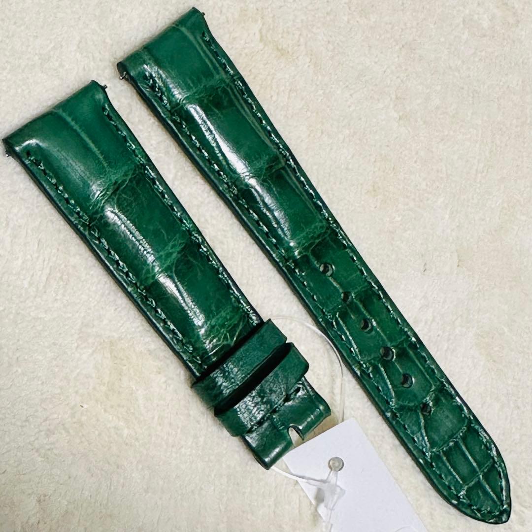 6036#20mm-16mmグリーン★本物クロコダイルレザーベルト★スイス製