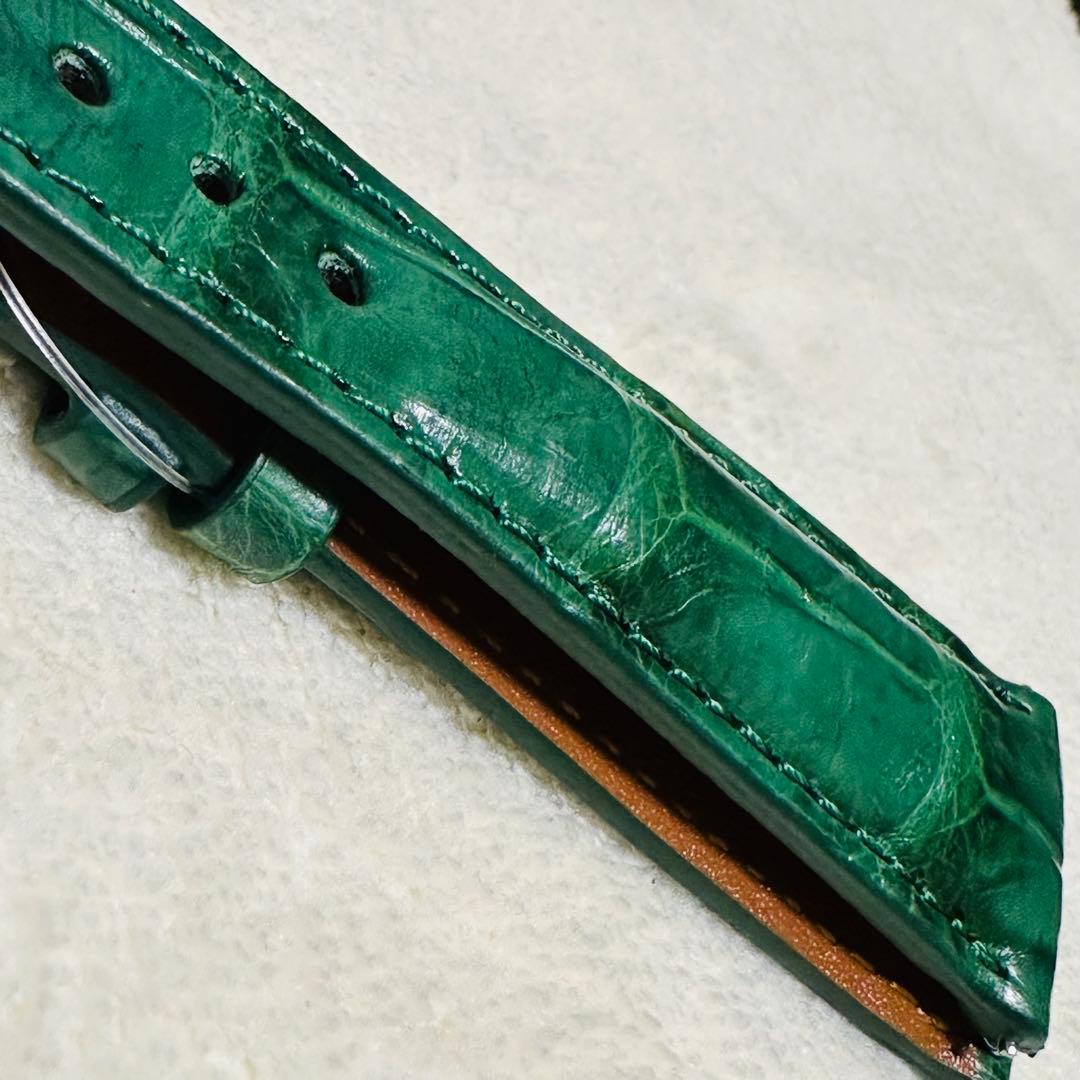 6036#20mm-16mmグリーン★本物クロコダイルレザーベルト★スイス製