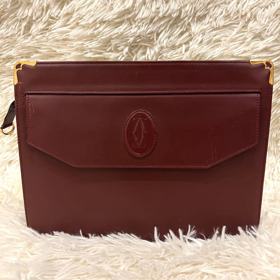 カルティエ Cartier マストライン レザー クラッチバッグ ボルドー