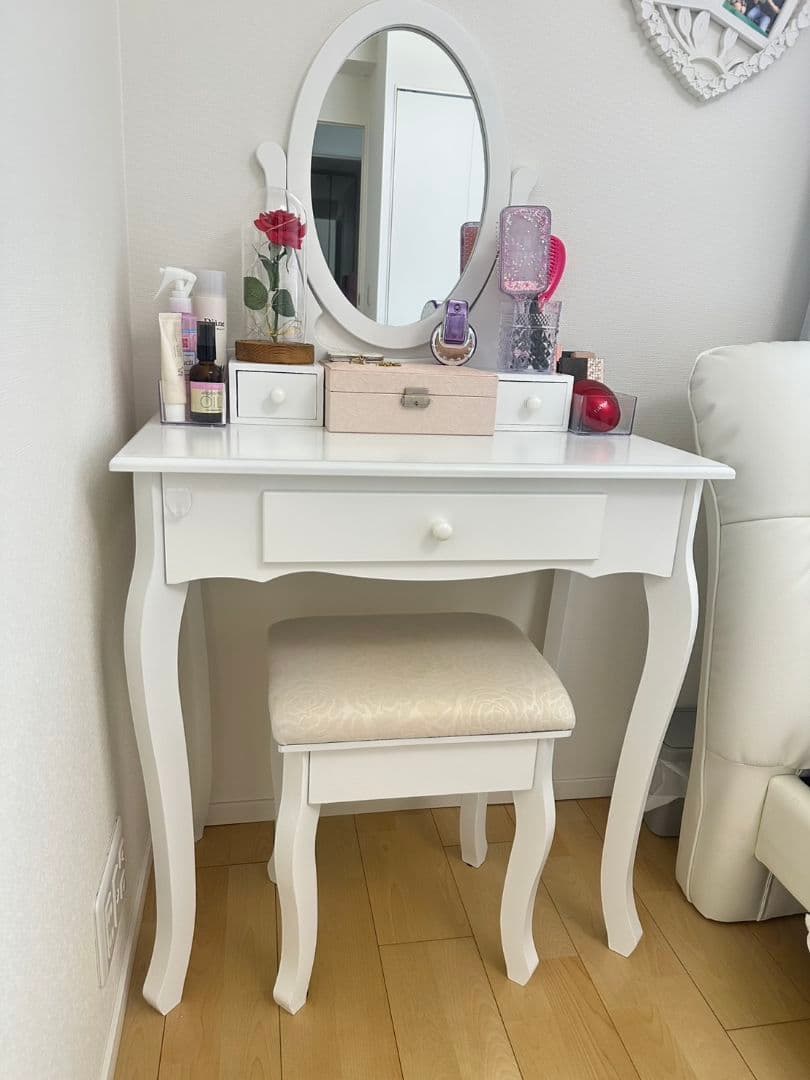 ホワイト 木製 ドレッサー 鏡台