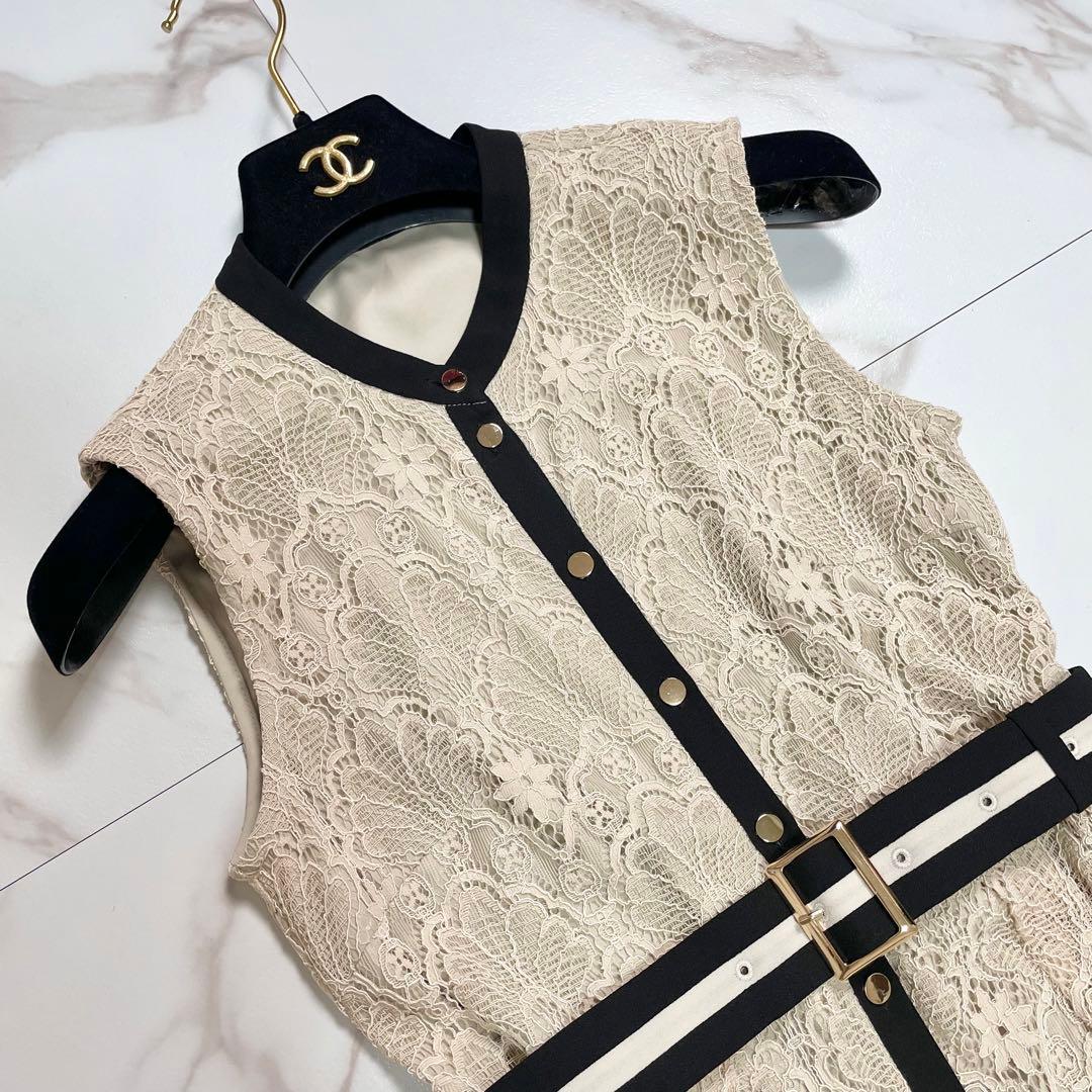 近年✨ダイアグラム レース 刺繍 ワンピース ドレス ベルト Aライン 36