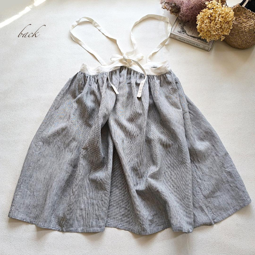 s*mam+ リネン ストライプ サスペンダー スカート 作家さん ハンドメイド