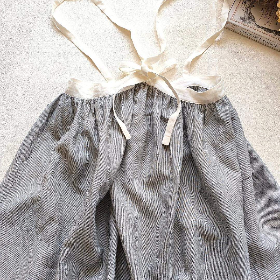 s*mam+ リネン ストライプ サスペンダー スカート 作家さん ハンドメイド