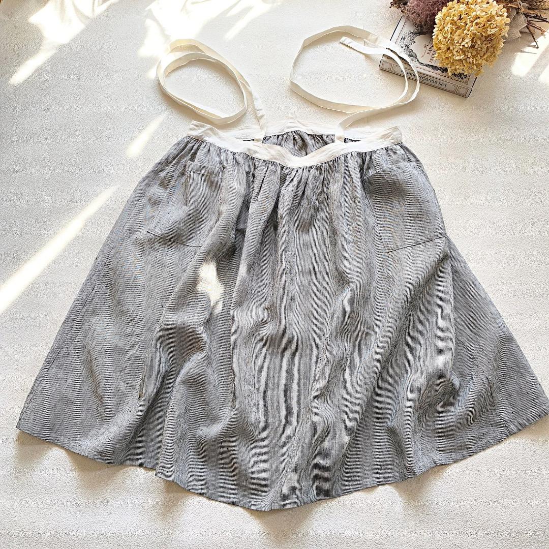 s*mam+ リネン ストライプ サスペンダー スカート 作家さん ハンドメイド