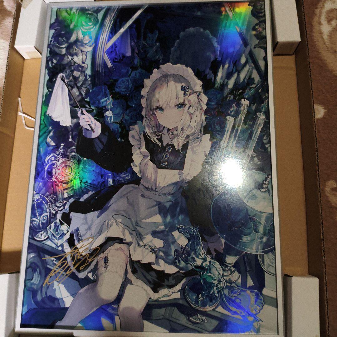 藤ちょこ　メイドと青透館　オーロラアート　A3サイズ　直筆サイン入り