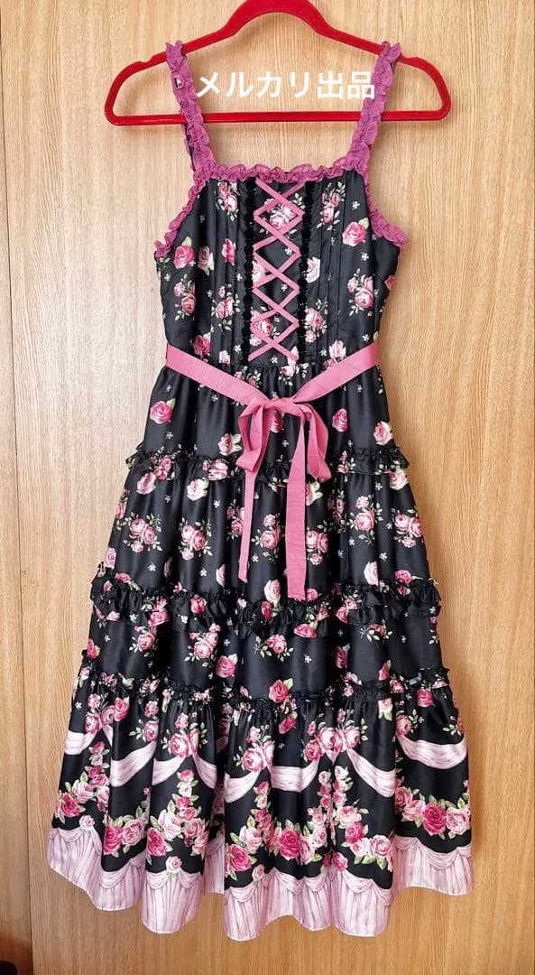 エミキュ フリルROSEキャミソールドレス 黒/Mサイズ 実物画像有り