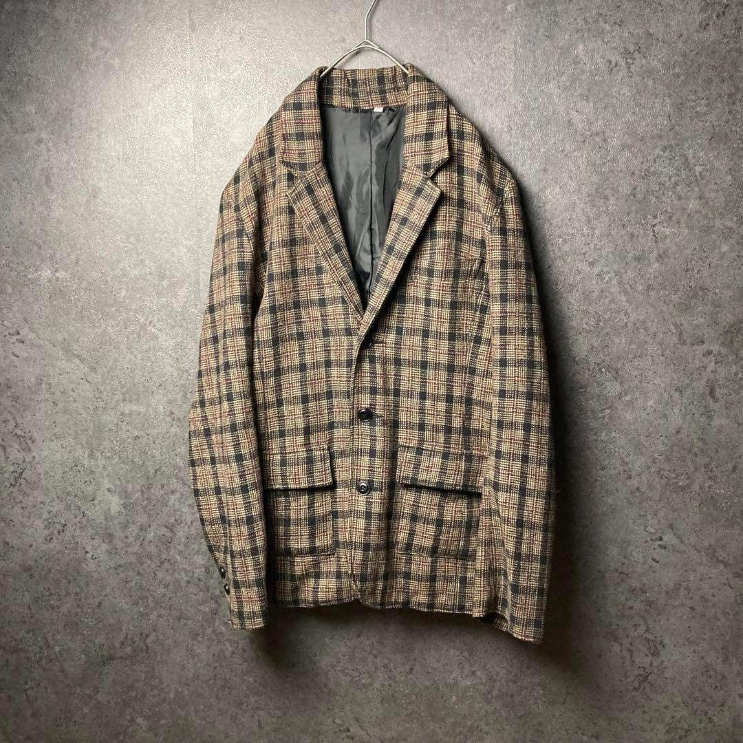 ヴィンテージ　テーラードジャケット　M チェック柄　起毛　レトロ