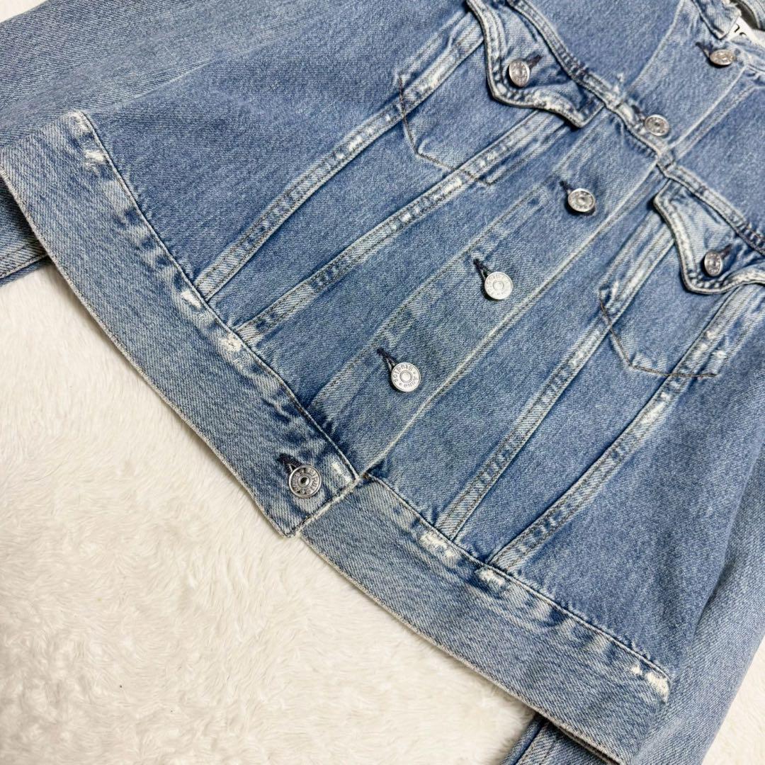 アクネ ストゥディオズ ノーカラー ダメージウォッシュ加工 デニムジャケット