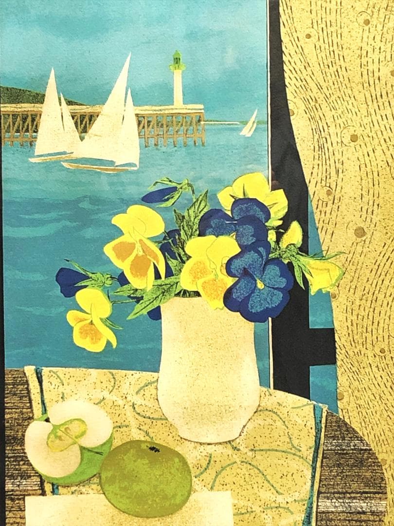 イヴ・ガンヌ『トロ―ヴィルの窓』　ED76/120　リトグラフ額装　高島屋販売品