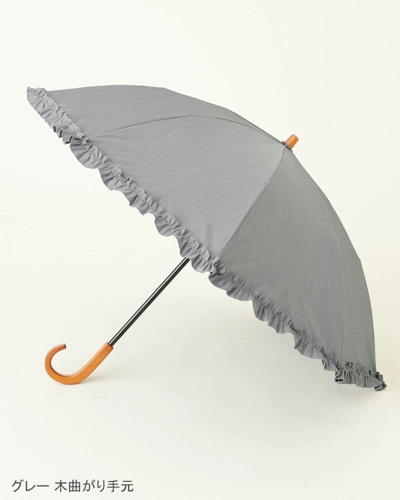 サンバリア100　折りたたみ日傘　２段折フリル　フロスト　グレー