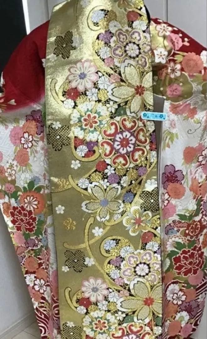 金色 花柄 袋帯　成人式　振袖用