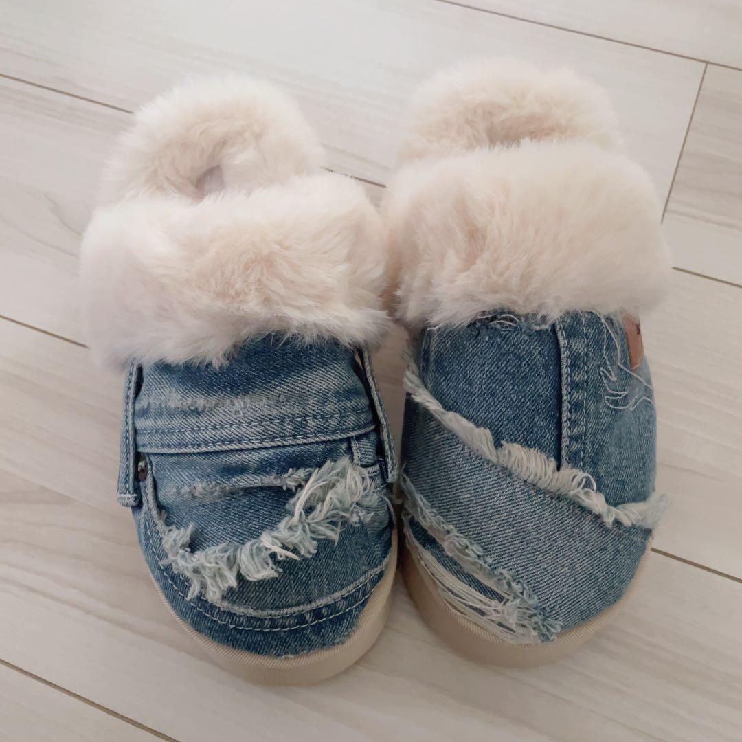 デニムリメイク ファーサンダル