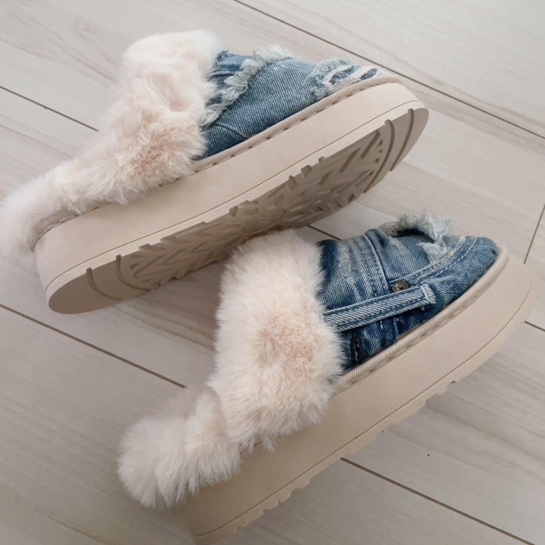 デニムリメイク ファーサンダル