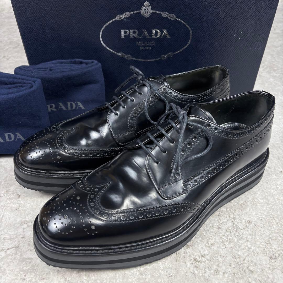 プラダ　PRADA プラットフォーム　厚底　レザー　6 ウイングチップ　ブラック
