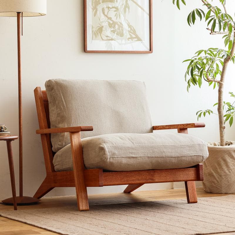 Re:CENO 1人掛けソファー NOANA ブラウン/リネン生地/フェザー