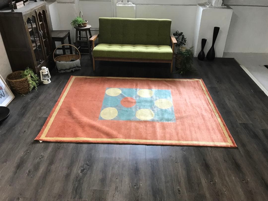 美品 144x201cm 手織り パキスタン 絨毯 ラグ ラグマット 幾何学模様